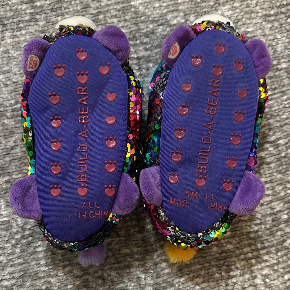 EUC Build a bear Colorful Sequin Animal Slippers size small 11/12